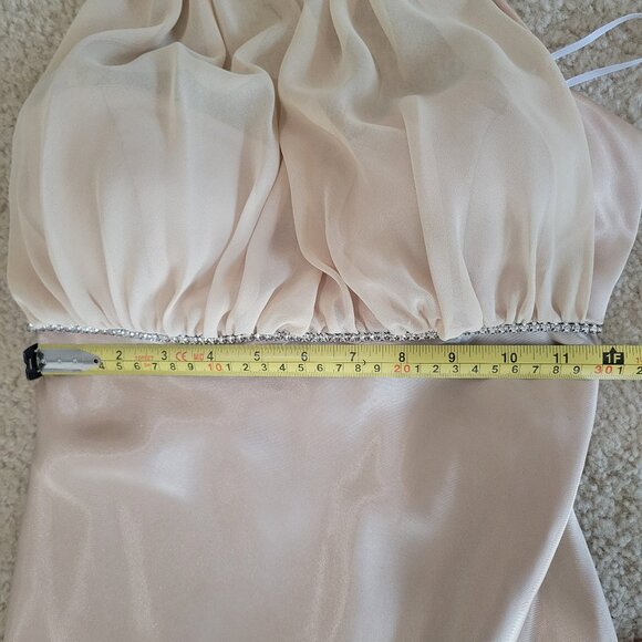 Vintage 90s Y2K Betsy & Adam Dress Size 8 Satin Halter Prom Fishtail Champagne - Picture 7 of 13